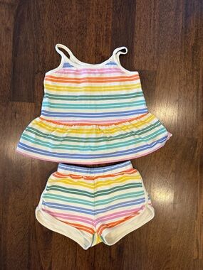 Hanna Anderson Rainbow Stripe Tank Top & Shorts Set - size 8